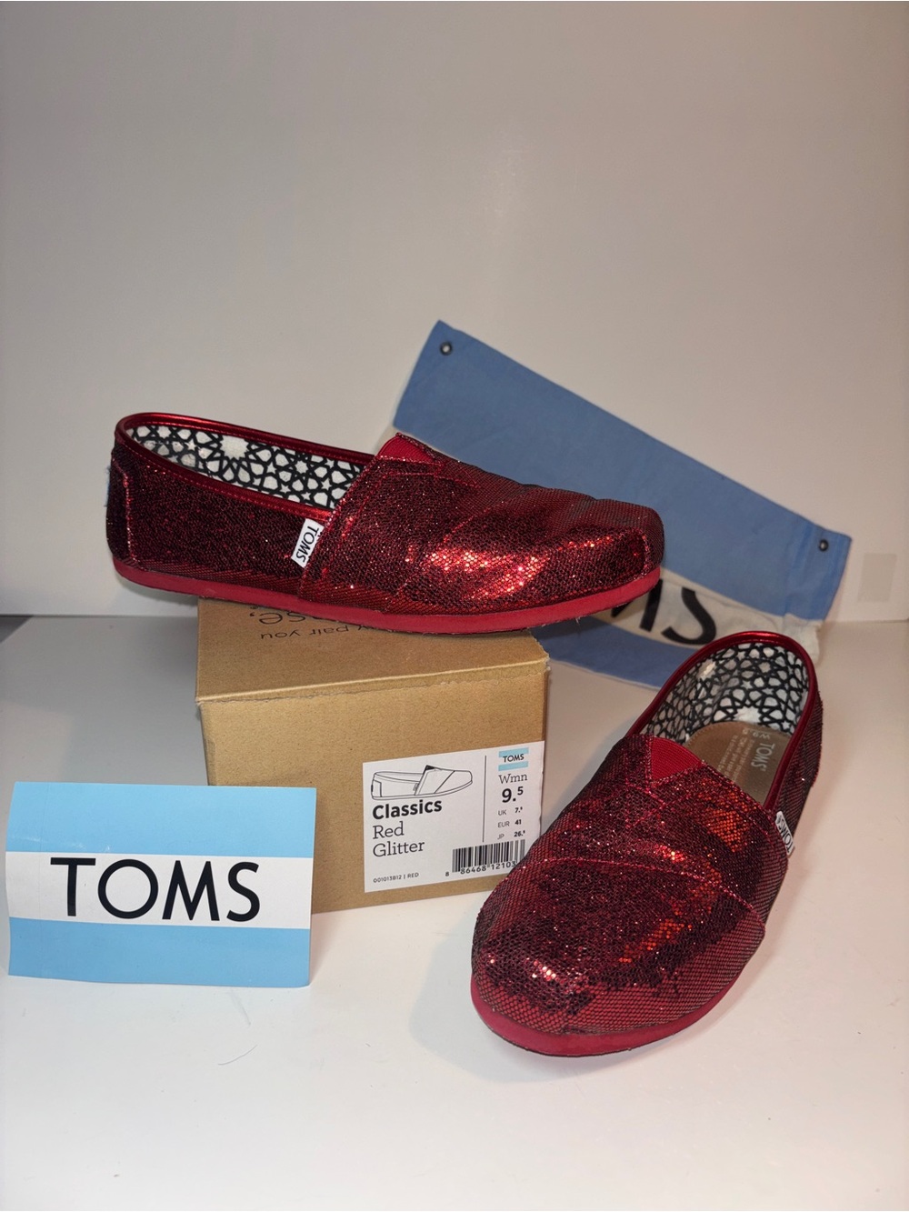 TOMS Classics Red Glitter Slip-On Shoes